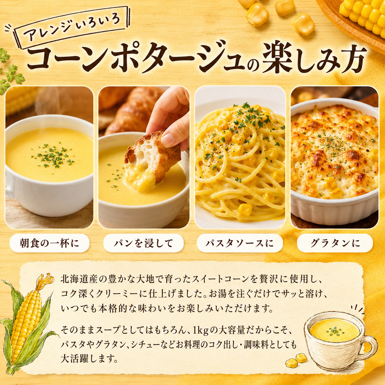コーンポタージュの楽しみ方
