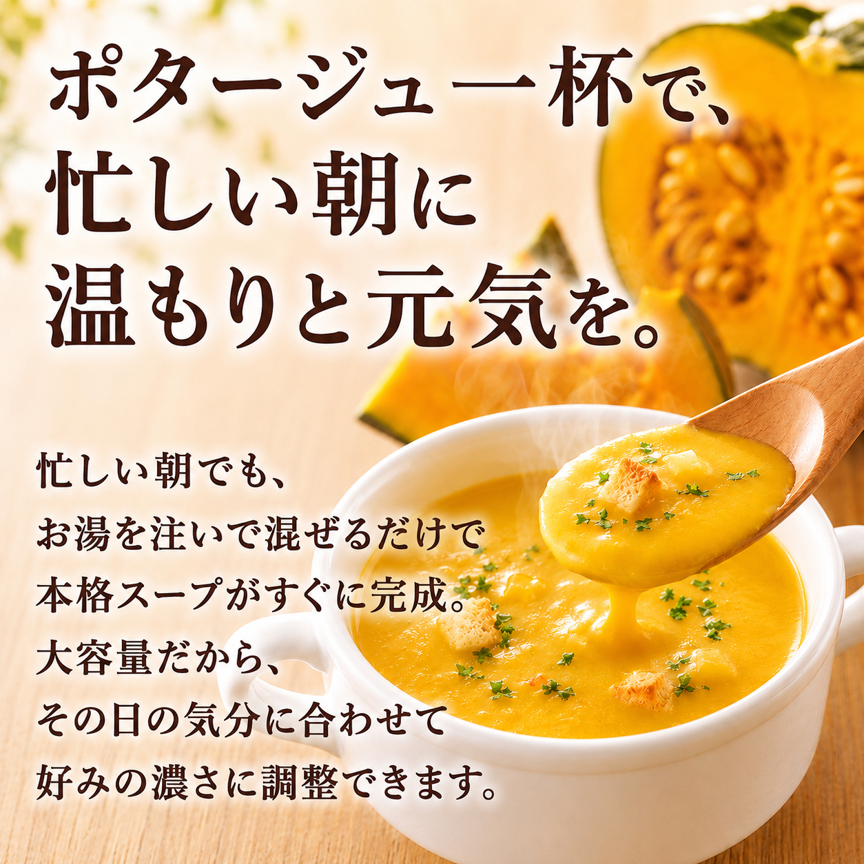 ポタージュ一杯で忙しい朝に温もりと元気を